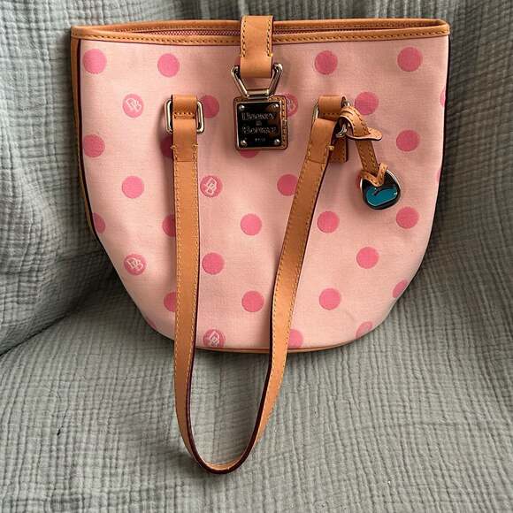 Dooney & Bourke Handbags - Vintage Dooney & Bourke Pink Polka Dot Leather Bucket Bag